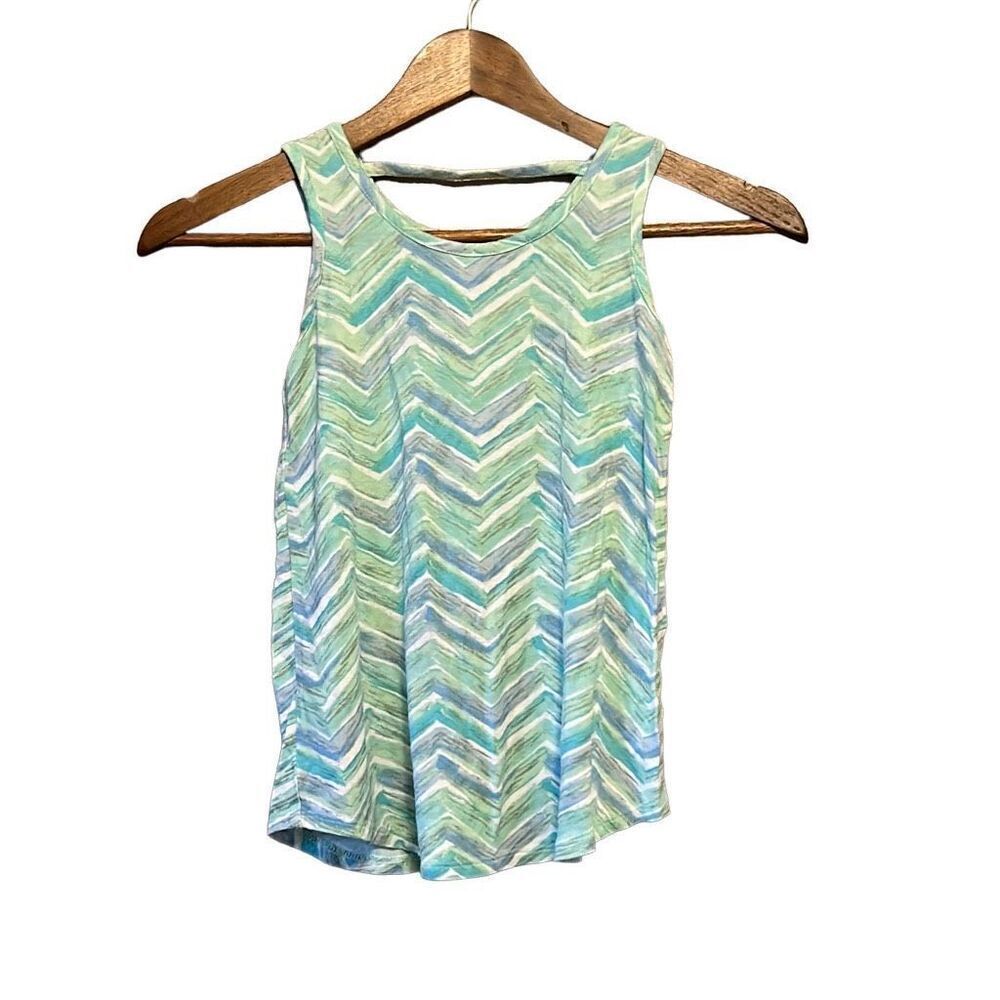Justice Tank Top Girls Size 8 Teal Green Excellent Chevron Zigzag Sleeveless